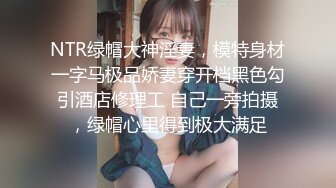 NTR绿帽大神淫妻，模特身材一字马极品娇妻穿开档黑色勾引酒店修理工 自己一旁拍摄，绿帽心里得到极大满足